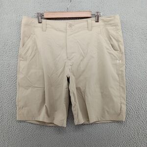 Under Armour Shorts Mens 36‎ Beige Khaki Heatgear Nylon Stretch Performance